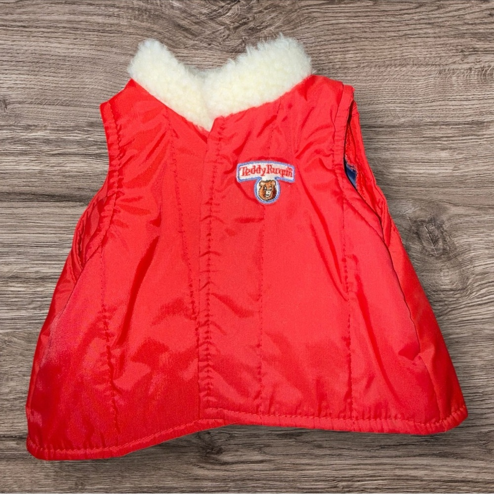 Red Puffer Vest with White Collar